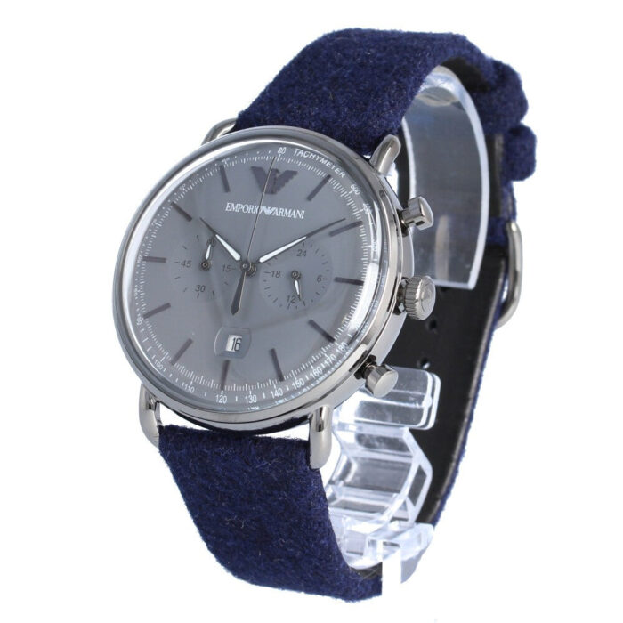 Emporio Armani Aviator Quartz Grey Dial Blue Fabric Strap Watch For Men - AR11144 - Image 3
